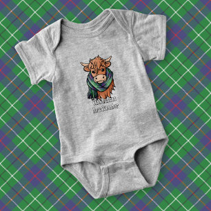 Highland-Rind mit Duncan-Tartan-Schal Baby Strampler