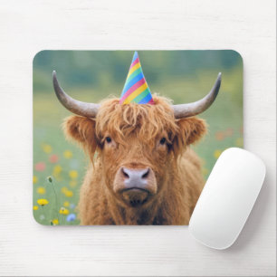 Highland-Rind mit Geburtstagspartyhut Mousepad
