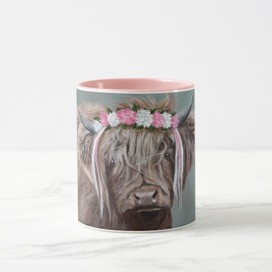 Highland-Rind mit rosa-weißer Krone Tasse (Zentrum)