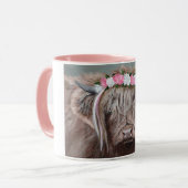 Highland-Rind mit rosa-weißer Krone Tasse (Vorderseite Links)