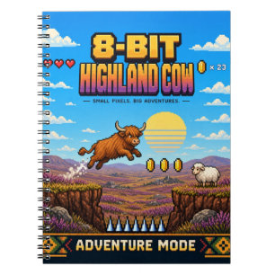 Highland-Rind, Retro-8-Bit-Pixel-Art Notizblock