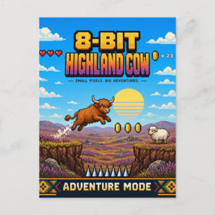 Highland-Rind, Retro-8-Bit-Pixel-Art Postkarte