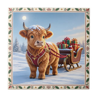 Highland-Rind Weihnachten Fliese