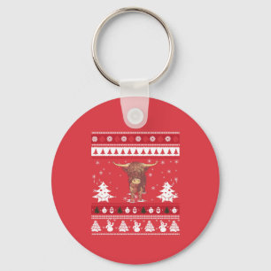 Highland-Rinder hässliches Weihnachten Schlüsselanhänger