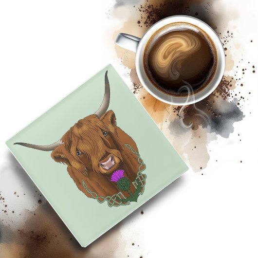Highland Scottish Cow Lila Celtic Knot Work Glasuntersetzer