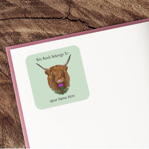 Highland Scottish Cow Lila Celtic Knot Work Quadratischer Aufkleber