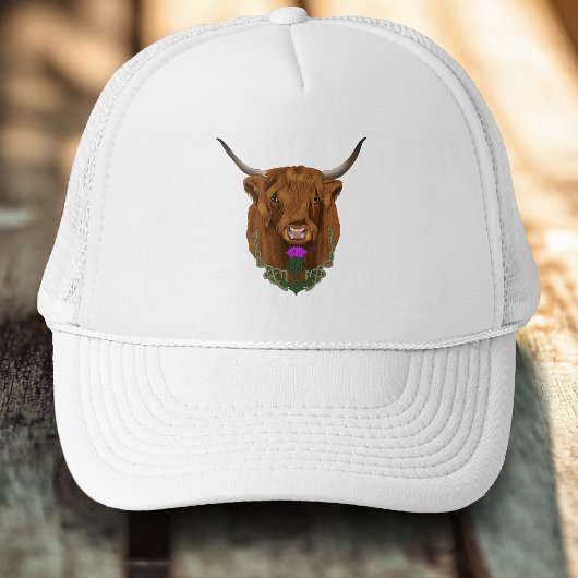 Highland Scottish Cow Lila Celtic Knot Work Truckerkappe
