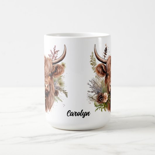 Highland Scottish Cow mit Blume, anpassbar Kaffeetasse (Mittel)