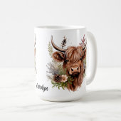 Highland Scottish Cow mit Blume, anpassbar Kaffeetasse (VorderseiteRechts)