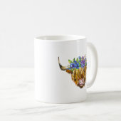 Highland Scottish Cow mit Blume Watercolor Kaffeetasse (VorderseiteRechts)