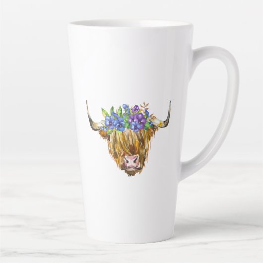 Highland Scottish Cow mit Blume Watercolor Milchtasse (Rechts)
