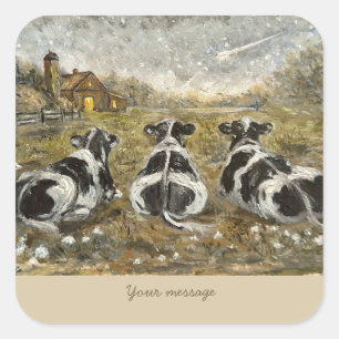 Highland-Seele: Whimsical Schnee Kühe Vintage Quadratischer Aufkleber