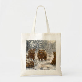 Highland-Seele: Whimsical Schnee Kühe Vintage Tragetasche