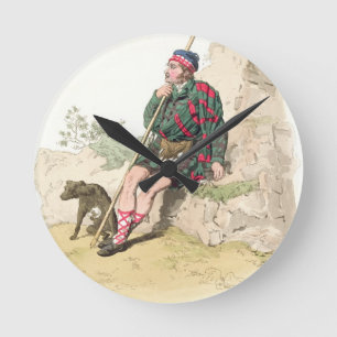 Highland Shepherd, aus "Kostüm von Großbritannien" Runde Wanduhr