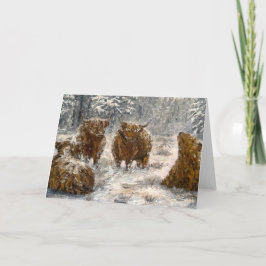  Highland Soul: Whimsical Snowy Cows Vintage Karte
