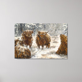  Highland Soul: Whimsical Snowy Cows Vintage Leinwanddruck