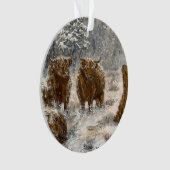  Highland Soul: Whimsical Snowy Cows Vintage Ornament (Vorderseite)