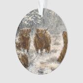  Highland Soul: Whimsical Snowy Cows Vintage Ornament (Vorderseite)