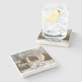  Highland Soul: Whimsical Snowy Cows Vintage Steinuntersetzer (Seitenansicht)