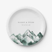 Highland | Watercolor Mountain Wedding Pappteller (Vorderseite)