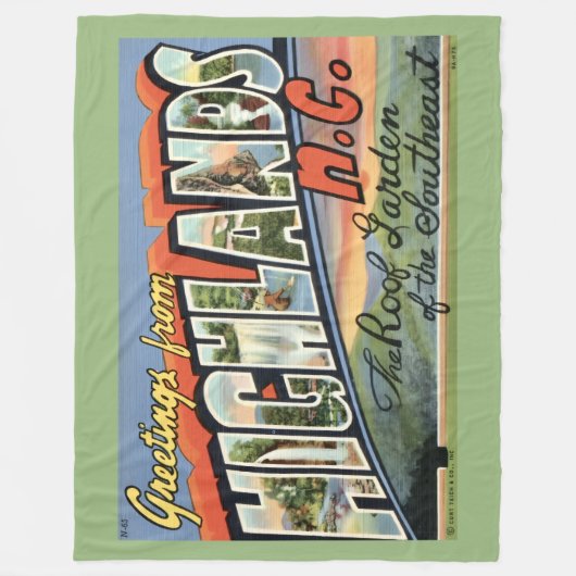 Highlands NC Retro Postcard Fleece Throw (Vorderseite)