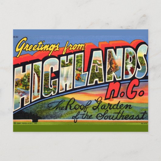 Highlands NC Retro-Postkarte Postkarte (Vorderseite)