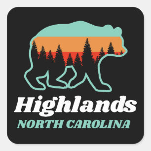 Highlands North Carolina NC Bear Retro Vintag Quadratischer Aufkleber