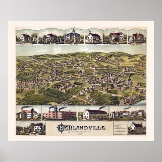 Highlandville, MA Panoramic Map - 1887 Poster (Vorne)