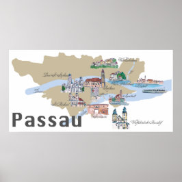Highlights-Karte Passau Deutschland Poster