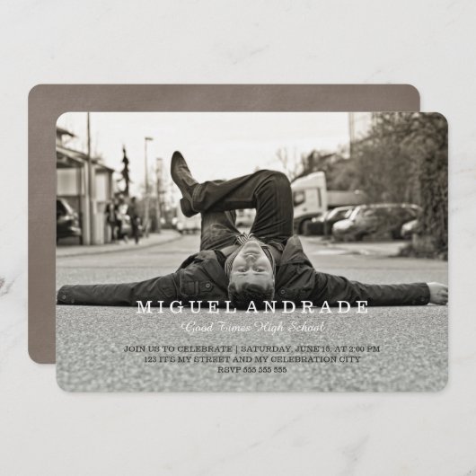 Highschool Foto-Abschluss-Party-Jungen modern Einladung (Vorne/Hinten)