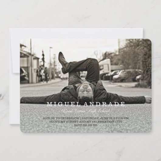 Highschool Foto-Abschluss-Party-Jungen modern Einladung (Vorderseite)