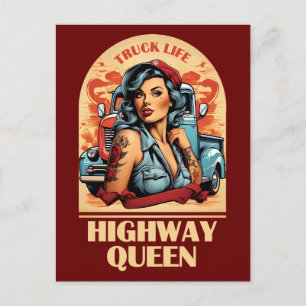 Highway-Königin Vintage-Illustration - Trucker-Mäd Postkarte