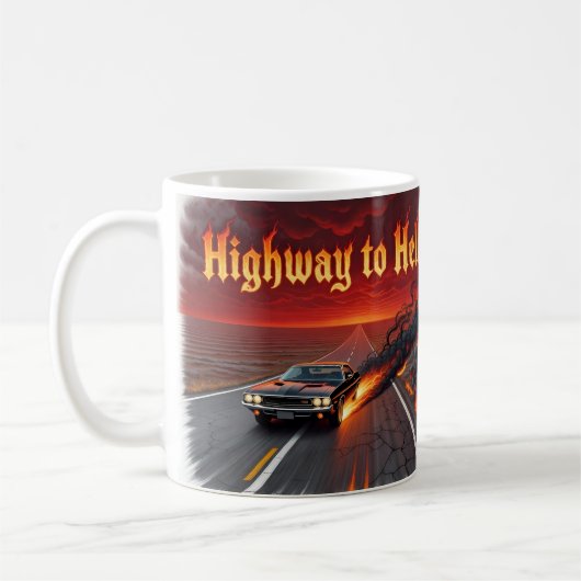 Highway to Hell Rockmusik Feuer Kaffeetasse (Links)