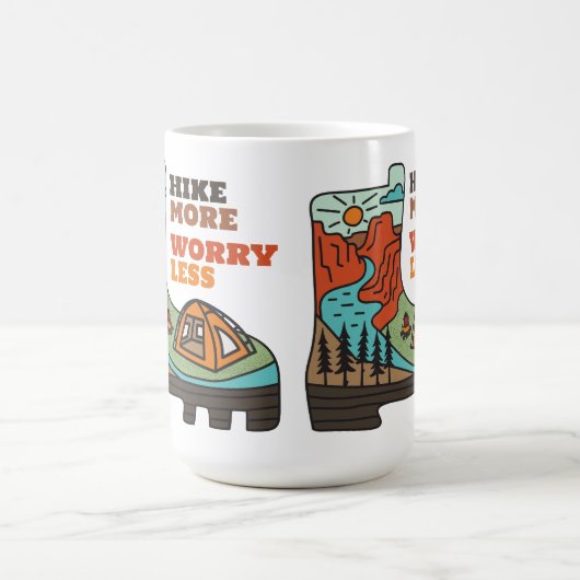 Hike More Worry Less Funny Camping Mug Kaffeetasse (Mittel)