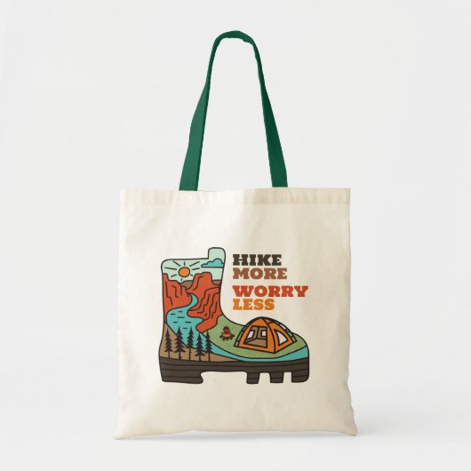 Hike More Worry Less Funny Hiking Tote Bag Tragetasche (Vorne)