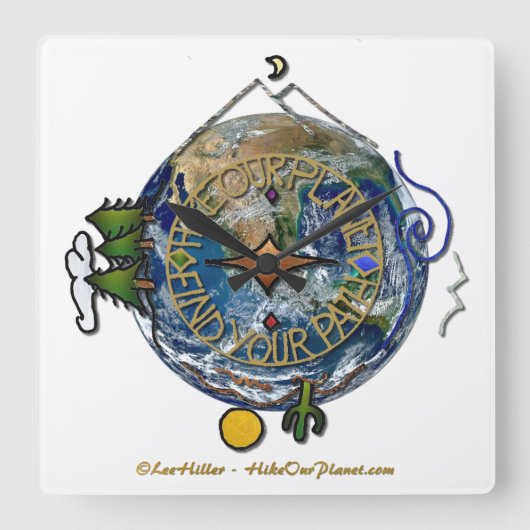 Hike Our Planet Hiker's Soul Compass Earth Quadratische Wanduhr (Vorderseite)