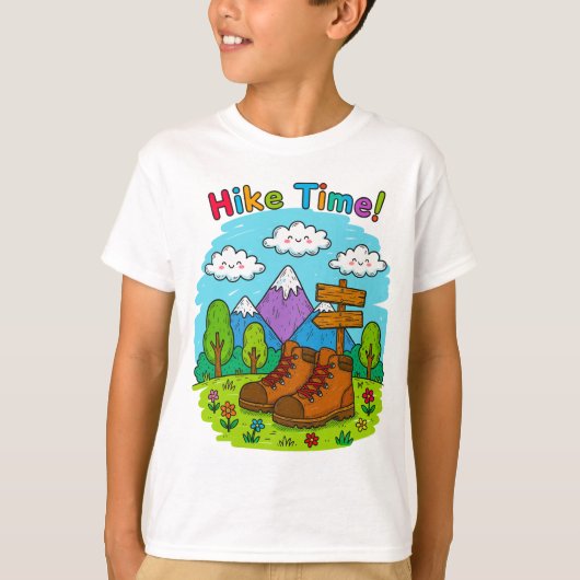 Hike Time Kids Crayon Adventure Art T-Shirt (Vorderseite)