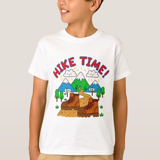 Hike Time Kids Drawing with Mountains T-Shirt (Vorderseite)