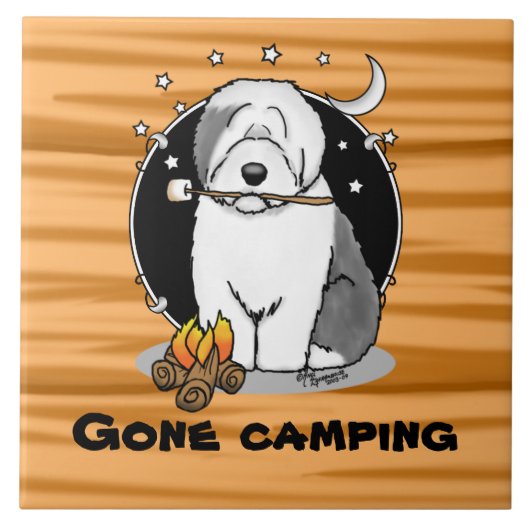 Hiker Camper Old English Sheepdog Hund Grau 1 Fliese (Vorderseite)