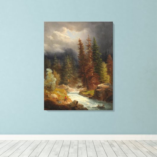 Hiker neben einem Torrential River (durch Achenbac Leinwanddruck (Insitu (Holzboden))