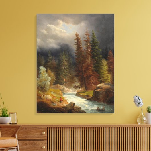 Hiker neben einem Torrential River (durch Achenbac Leinwanddruck (Insitu (Wohnzimmer))