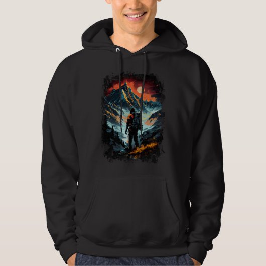 Hiking camping mountains sunset hiker retro 70s vi hoodie (Vorderseite)