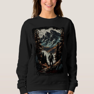 Hiking camping mountains sunset hiker retro 70s vi sweatshirt