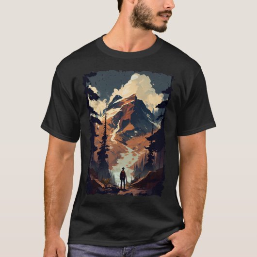 Hiking camping mountains sunset hiker retro 70s vi T-Shirt (Vorderseite)