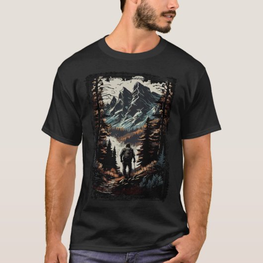 Hiking camping mountains sunset hiker retro 70s vi T-Shirt (Vorderseite)