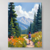 Hiking Trail Mountain Nature Landscape Watercolor Poster (Vorne)