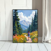 Hiking Trail Mountain Nature Landscape Watercolor Poster