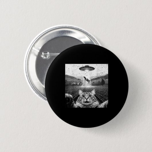 Hilarious Cat Selfie Ufo Cow Abduction Alien Meme Button (Vorne & Hinten)
