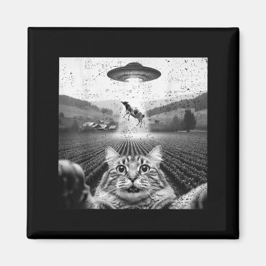 Hilarious Cat Selfie Ufo Cow Abduction Alien Meme  Magnet (Vorne)