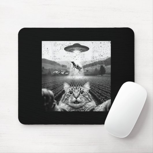 Hilarious Cat Selfie Ufo Cow Abduction Alien Meme Mousepad (Mit Mouse)